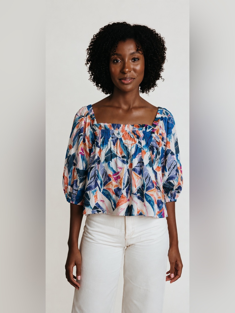 LAROQUE Bella 100% Cotton Puff Sleeve Blouse Size L